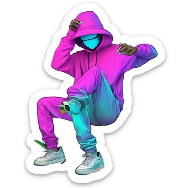 Multicoloured neon person smoking wearing hoodie dancing hip hop bucket hat tropical Skater fashion aesthetic baggy clothes graphic t shirt 420 sticker