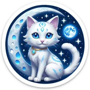 Magical Celestial Lunar-powered Fantasy Feline with lunar markings (full body) sticker