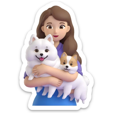 light brown hair girl with pale skin holding a Japanese spitz dog sticker