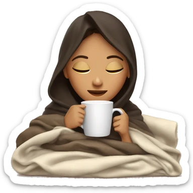 Brunet girl inside a blanket sipping coffee eyes closed sticker