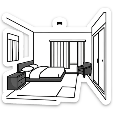 large bedroom with beautiful decorations, string lights, canopy bed, decorative elements sticker