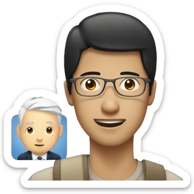 asian friend looking at a picture of a white man sticker