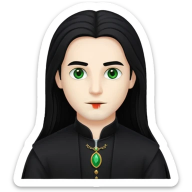 Louis de Pointe du Lac with white skin, green eyes , long black hair, black outfit sticker