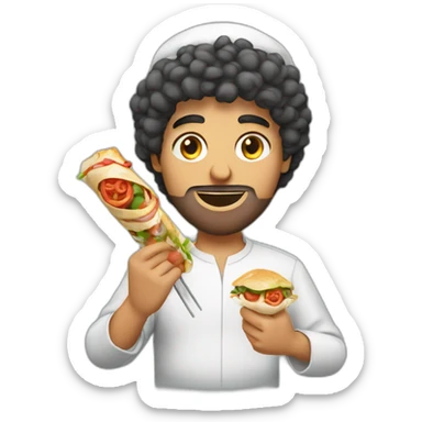 a arab people with short curly hair eating a kebab sticker