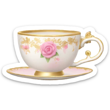 princess tea cup with pink flowers and gold details  sticker