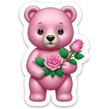 pink diamond bear holding a pink rose sticker