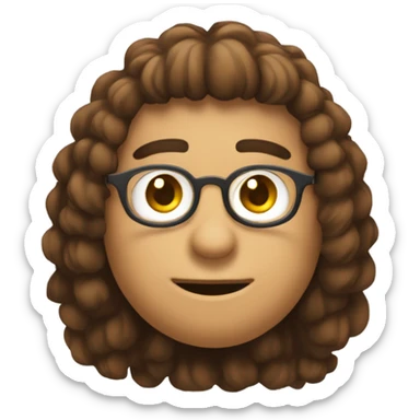 Faça um menino de óculos redondos, com um cabelo marrom e franja para a direita sorrindo sticker