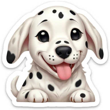 Cinematic Cute Yawning Dalmatian Portrait Emoji, Head tilted slightly with a dramatic, wide-open yawn, revealing a pristine white coat with bold black spots, floppy ears slightly drooping, round dark eyes barely open in drowsy contentment, Simplified yet irresistibly adorable features, highly detailed, glowing with a soft, cozy glow, high shine, relaxed yet expressive, stylized with a touch of whimsy, bright and endearing, soft glowing outline, capturing the essence of a sleepy yet affectionate companion, so drowsy it feels like it could stretch right out of the screen and curl up for a nap! sticker