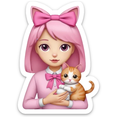 A gurl with pink bow holding a cat sticker