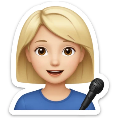 Crea una chica cantando con pelo rubio corto con ojos cafes  sticker