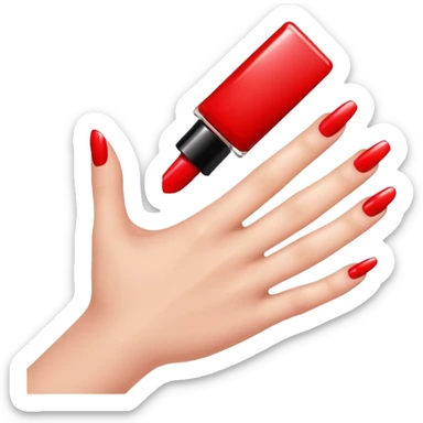 left hand receiving red nail polish, glossy finish, bright and saturated red, smooth gradient, minimal details, clean and shiny
 sticker