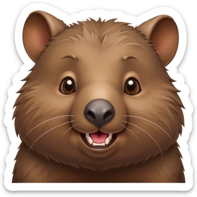 Cinematic Comical Wombat Portrait Emoji, Head tilted dramatically with an exaggeratedly amused expression, featuring a striking, glossy shaggy brown fur with bold textures and wide, expressive eyes filled with playful disbelief, Simplified yet hilariously expressive features, highly detailed, glowing with a slightly sassy glow, high shine, dramatic yet playful, stylized with an air of cheeky bush mischief, bright and endearing, soft glowing outline, capturing the essence of a spirited and over‐the‐top wombat, so meme‐worthy it feels like it could snort its way into internet fame instantly! sticker