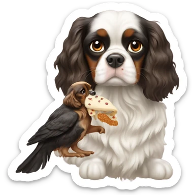 Kin Charles Spaniel eating bird sticker