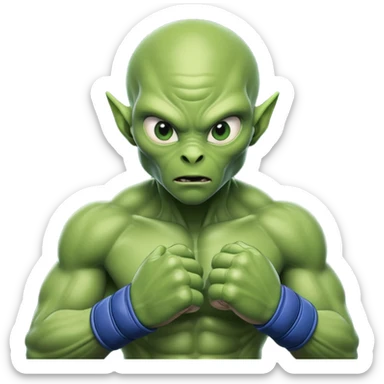 alien MMA fighter portrait, head and shoulders only, green skin, MMA gloves, focused intense expression, muscular alien build, 3D cartoon, mobile game icon style, clean background, no text, no watermark
 sticker