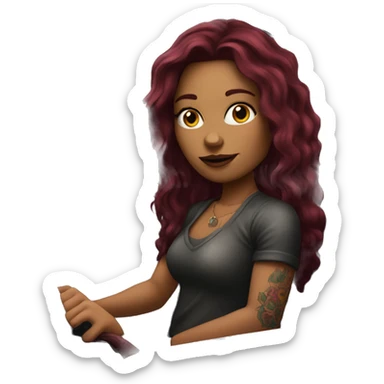 Beautiful tattooed burgundy long haired woman driving a car sticker