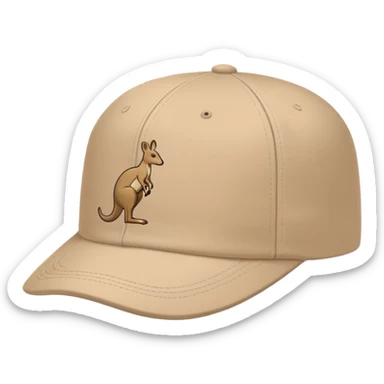 Profile view of a beige Kangol cap with classic baseball cap shape, kangaroo logo visible on the side, simple clean design, iOS emoji style sticker