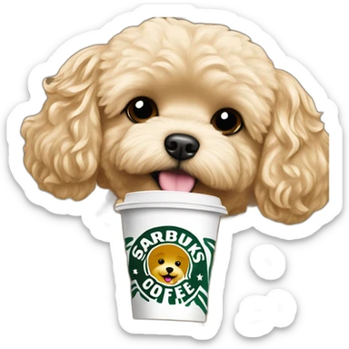 golden maltipoo drinks Starbucks coffee sticker