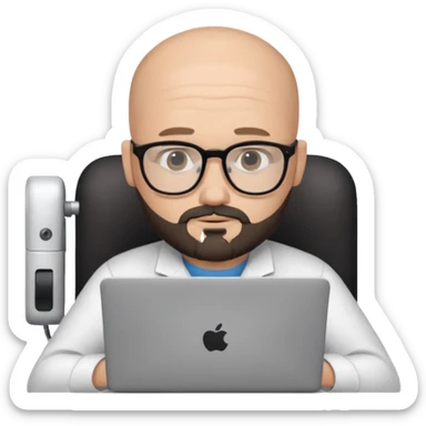 Bald white guy with black chin and jaw beard who works remotely with data sticker