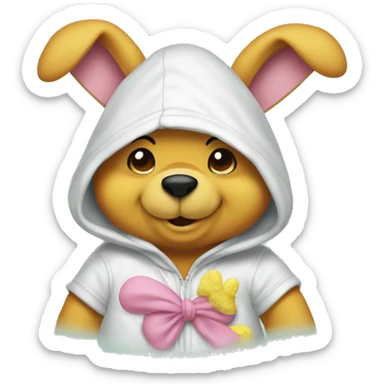 winnie the pooh dressed in easter bunny hoodie sticker