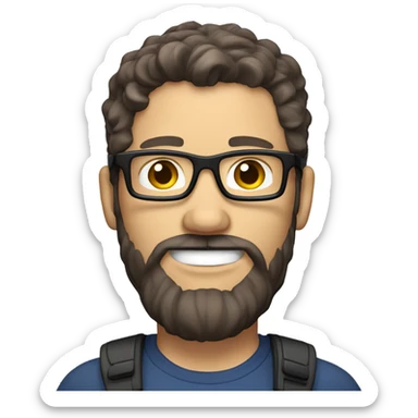 white male with dark brown beard and hair, glasses, and gaming headset, head and shoulders only sticker