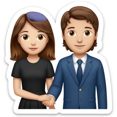 A girl with brown hair and a man with a middle wavy part holding hands sticker