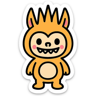 Labubu doll icon, minimalistic, flat design, simple shapes sticker