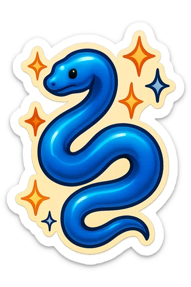 blue snake with stars around it, retro sticker style sticker