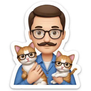 Glasses and mustach holding a kitten sticker