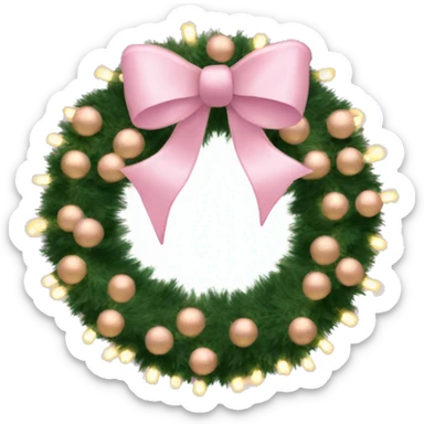 Christmas wreath with light pink bows and gold lights and tinsel on it sticker