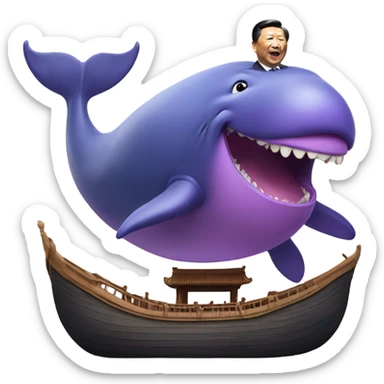 xi jinping riding purple whale with open mouth sticker