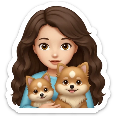 light-skinned-girl-wavy-dark-brown-hair-brown-eyes-petting-light-beige-pomeranian sticker
