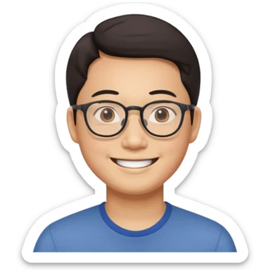 male Asian face with glasses, smiling, minimal background sticker