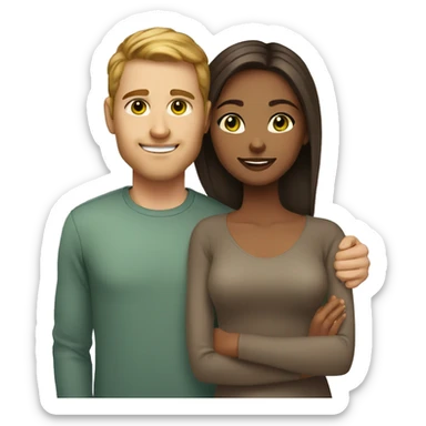 Couple, mixed race girl with brown eyes and white man with light brown hair and green eyes  sticker
