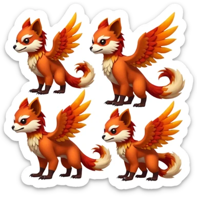 4-legged scaly Gryphon-Talonflame-Red-Panda-fusion-hybrid-animal-Fakémon-creature, full body sticker