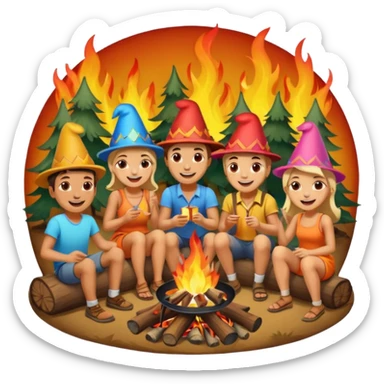 people gathering the campfire sticker