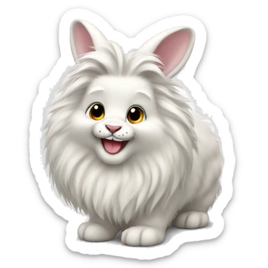 fluffy white lionhead rabbit smiling sticker