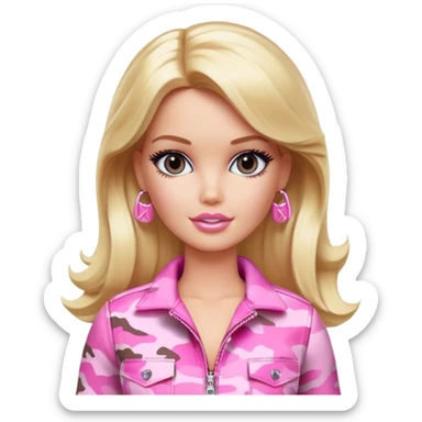 Army blonde Barbie in pink camo outfit sticker