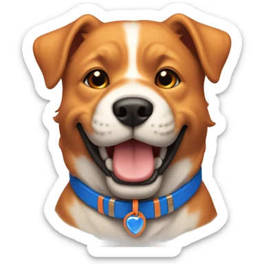 happy cute american stafford with simple blue collar with orange pendant from half side perspective sticker