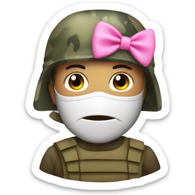 masked soldier in camouflage with pink bow on head sticker