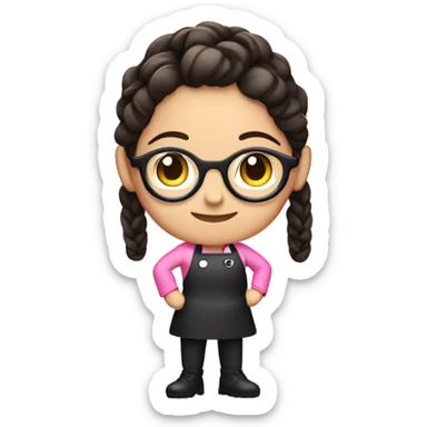 brunette chef with black glasses and pigtail braids and a pink chef outfit sticker