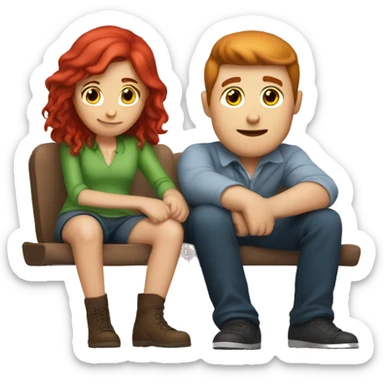 Red haired girl sitting on brunette guys lap sticker