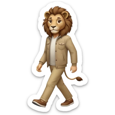 anthropomorphised lion in casual clothes walking upright, relaxed pose sticker