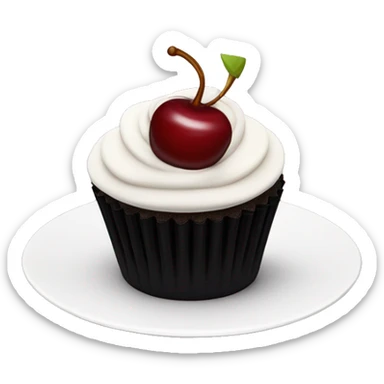 Dark red cherry cupcake with white frosting on top with black cupcake case  sticker