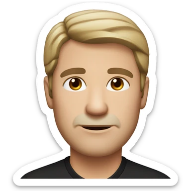 
Middle-aged man with brown eyes and hair and fair skin wearing a black shirt with a collar. sticker