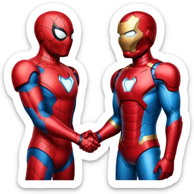 Make a spiderman and iron man handshaking sticker