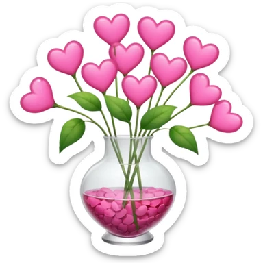 10000000 huge pink hearts on stems in a clear glass vase emoji sticker