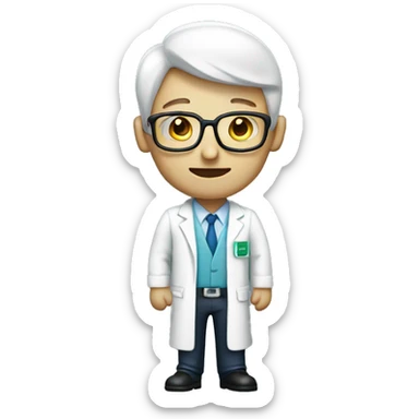 a male pharma employee, full body dressed with white jack sticker