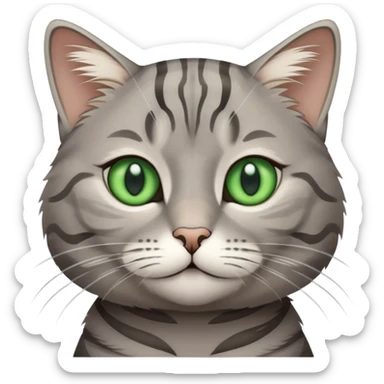 grey tabby cat with lines, small close-set green eyes sticker
