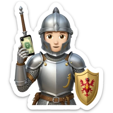 Knight with helmet holding phone and money neutral skin colour sticker