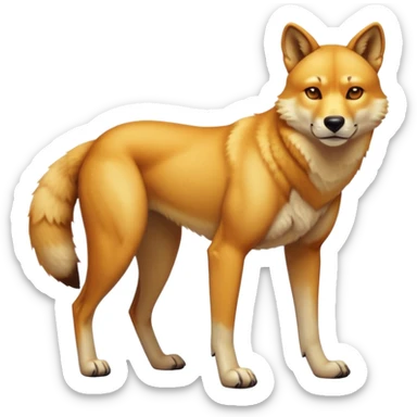 cinematic-dingo-realistic-full-body-standing-emoji,-lean-muscular-frame-poised-alertly,-golden-amber-fur-glowing-in-the-sun,-head-tilted-dramatically,-sharp-dark-eyes-filled-with-cunning,-simplified-yet-realistic-focused-features,-highly-detailed,-glowing-with-an-almost-sarcastic-glow sticker